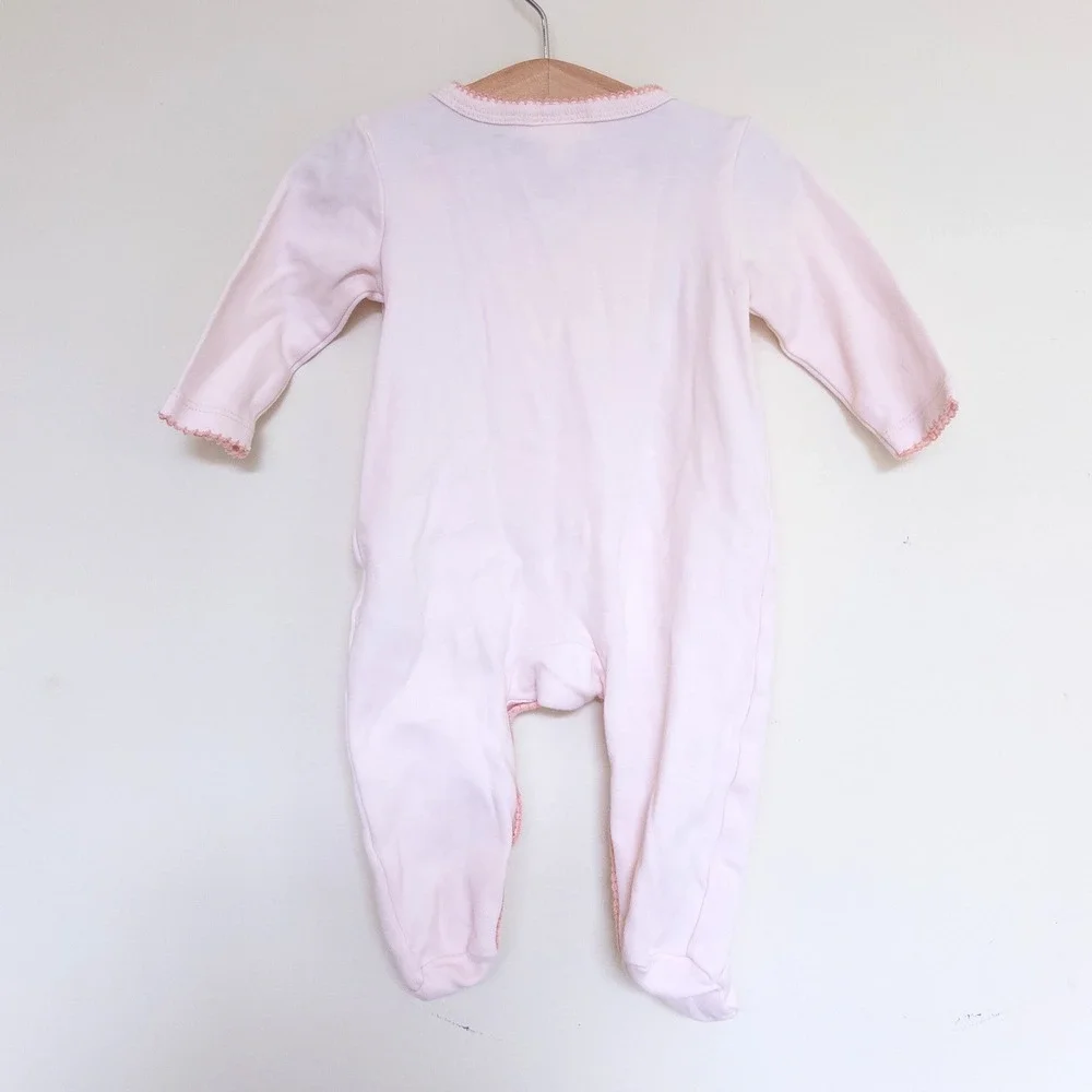 Tres Beau et Belle Footed Sleeper Pink Sheep Embroidered Pima Cotton Baby 3-6M
